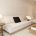 Modern Sectional Sofa In Beige With Wooden Coffee Table And Floor Lamp