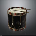Traditional Decorative Drum With Black Body Red White Trim Floral Patterns And Wooden Drumsticks