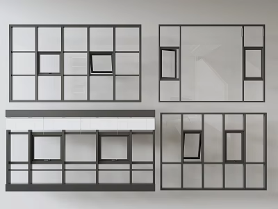 Modern Floor To Ceiling Windows With Black Frames Various Grid Patterns And Opening Panels 3d model