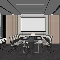Modern Spacious Conference Room With Large Windows Blinds Meeting Table And Office Chairs 3d model