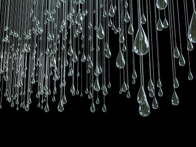 Water Drop Shaped Transparent Crystal Chandelier with Hanging Pendants Against Black Background 3d model