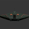 Sleek Green Geometric Spaceship With Red Accents For Cosmic Exploration Missions