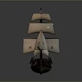 Vintage Wooden Sailing Ship Model With White Sails And Historical Design