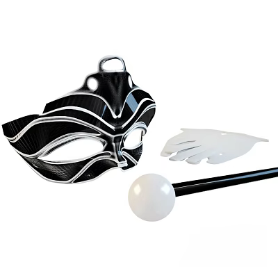 Black And White Decorative Plate With Ornamental Stick And White Ball Accents 3d model