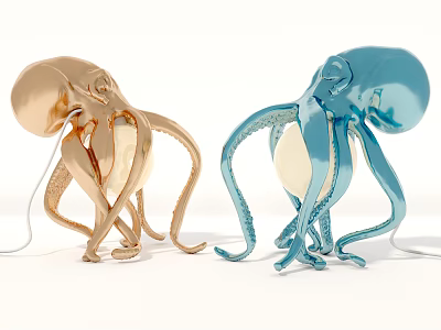 Gold And Blue Octopus Shaped Floor Lamps With Curved Tentacle Design For Modern Decor 3d model