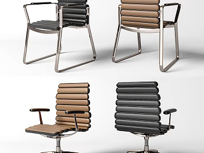 Modern Office Chair With Black Brown Leather Ergonomic Design Metal Frame Armrests 3d model