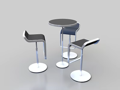 Modern Round Bar Counter With Three Black Bar Stools Silver Frame And White Base 3d model