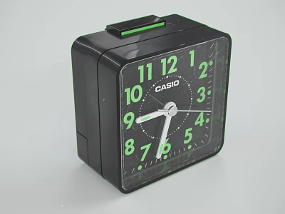 CASIO Black Square Alarm Clock With Green Numbers And Desktop Design 3d model