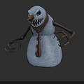 Spooky Snowman Character with White Body Carrot Nose Scarf and Claws