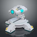 3D Model Of Futuristic Mechanical Device With White Body Blue Lens And Yellow Accents