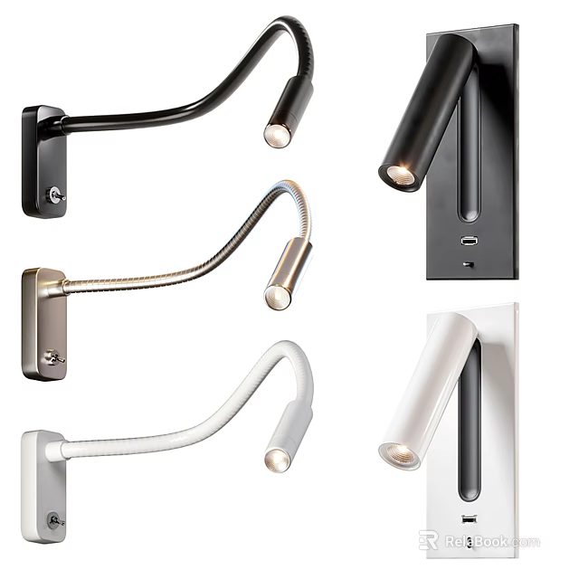 Contemporary Adjustable Arm Wall Lamps With Black White Metal Finishes And Modern Design 3d model 