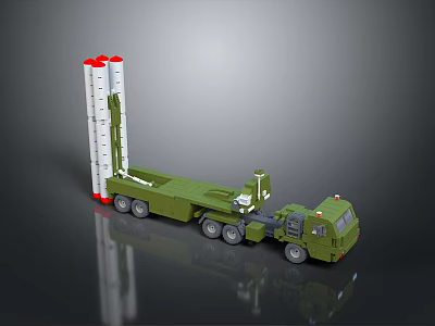 Green Military Missile Launch Vehicle With White Launch Tubes Multi Wheel Chassis And Transport Structure 3d model