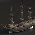 Sailing large wooden ship cargo ship 3d model