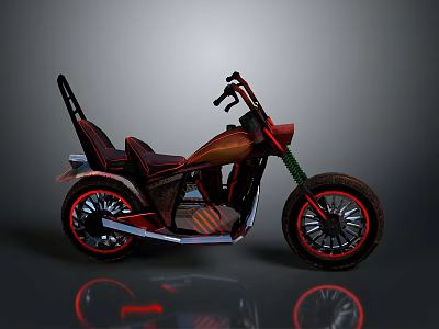 Custom Vintage Motorcycle With Black Red Body Twin Seat And Spoked Wheels Design 3d model