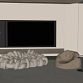 Comfortable Gray Knitted And Beige Single Bean Bag Sofas In Modern Living Room With TV Wall