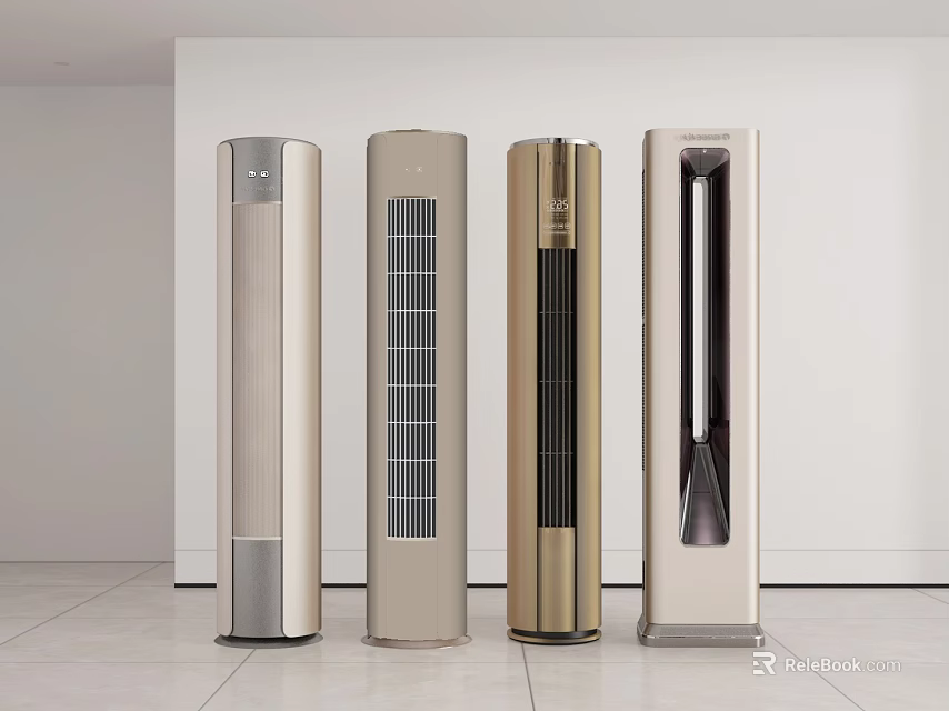 Sleek Modern Tower Air Conditioner Fans In Four Different Colors For Home Interior 3d model 