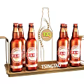 Six TSINGTAO Beer Bottles Neatly In Green Plastic Carrier Display Rack
