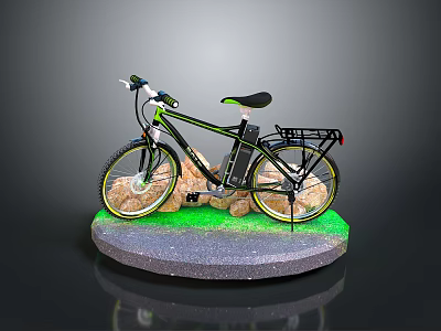 Electric Bicycle With Green Black Frame Battery Wheels And Round Stone Platform 3d model