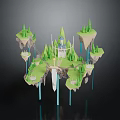 Enchanted Floating Islands With Castle Trees And Blue Support Pillars 3d model