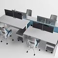 Modular Office Desk Setup With Multiple Computer Monitors And Ergonomic Chairs 3d model
