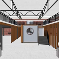 Spacious Public Office Space With Steel Truss Ceiling Brick Walls And Two Story Layout