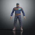 3D Character Wearing Blue Utility Suit And Hat In Standing Pose 3d model