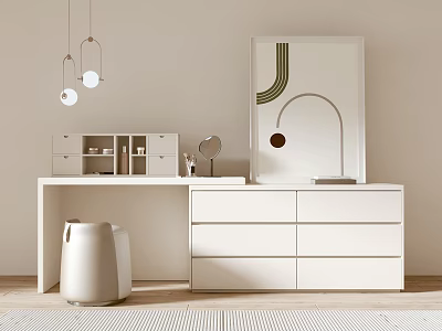 Modern Dresser Minimalist Decorative Painting Cream Hanging Painting Chandelier Seat Mirror 3d model