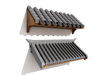 Traditional Style Awning Design With Gray Tiles And Wooden Eave Structure 3d model