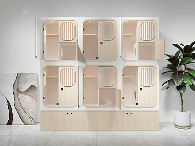 Modern Wooden Display Shelves With Multiple Compartments And Cabinet Doors In Interior 3d model