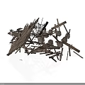 Jumbled Construction Debris Pile With Wooden Planks And Metal Structures