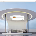 Modern Leisure Pavilion Featuring Round Canopy Curved Walls Bench Cushions and Yellow LED Strip