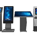 Public Facilities Showcasing Modern Self Service Kiosks With Touchscreen Terminals And Various Designs