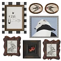 Vintage Framed Wall Decor With Wine Bottle Art Bird Prints And Animal Portraits