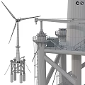 Yellow Offshore Wind Power Platform With Blue Container And Turbine 3d model