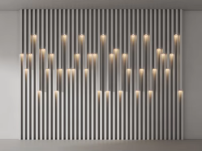 Modern Sofa Background Wall Design With Vertical Slats And Warm Lighting 3d model