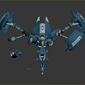 Futuristic Blue Mechanical Robot With Multiple Metallic Arms And Wing Like Components