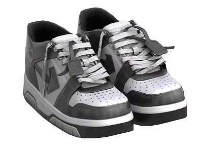 Stylish Black White Gray Casual Sneakers With Color Block Design And Thick Sole 3d model