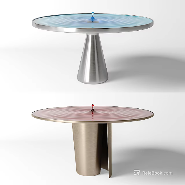 Modern Round Dining Table Design With Silver Metal Base And Red Textured Top 3d model 