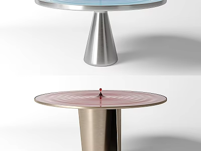 Modern Round Dining Table Design With Silver Metal Base And Red Textured Top 3d model
