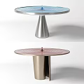 Modern Round Dining Table Design With Silver Metal Base And Red Textured Top 3d model