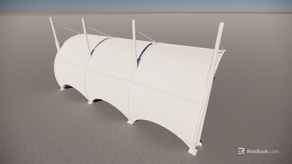 White Modern Sunshade Canopy with Curved Design and Support Structures 3d model
