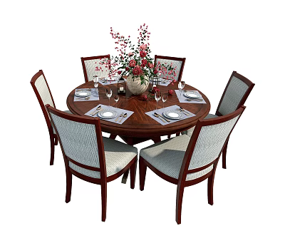 American dining table and chair combination 3d model