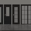 Modern Black Hinged Doors With Various Glass Panel Styles For Home Interior 3d model