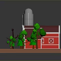 Rural Farm Scene Model With Red Barn Windmill Silos Small House And Green Trees