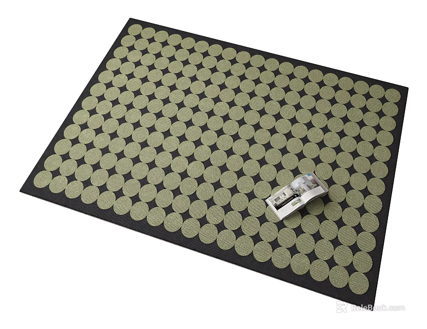 Square Rug With Black Border And Light Colored Dot Pattern Featuring Silver Tool On Top 3d model 