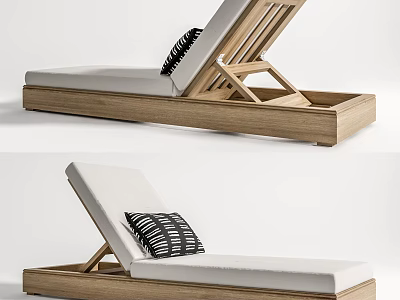 Wooden Frame Lounge Chair With White Cushion And Black White Striped Pillow 3d model