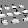 White Washbasins In Various Shapes With Black Faucets For Bathroom
