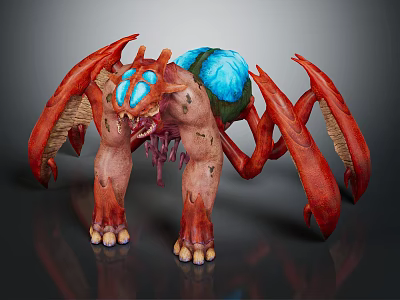 Grotesque Fantasy Monster With Red Limbs Blue Back And Multiple Claws 3d model