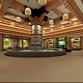 Luxurious SPA Sauna Interior With Hot Spring Pool Wooden Ceiling Hanging Lamps And Green Plants