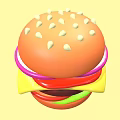 Delicious Hamburger With Sesame Seed Bun Onion Rings Tomato Slices Cheese And Lettuce